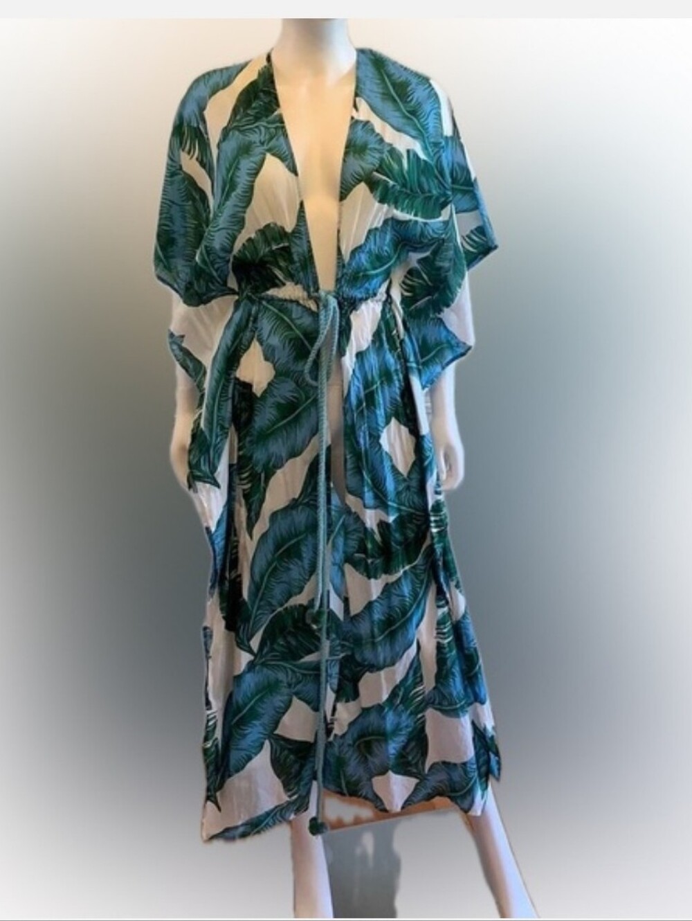 True Destinations Blue Long length Beach  Swim Cover up tie front kinomo size XS